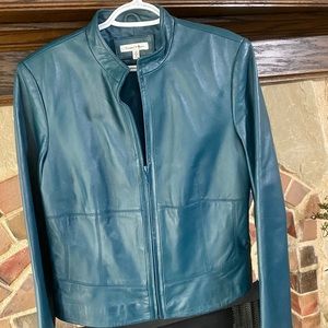 Yvonne Le Marie Teal Leather Jacket Size 10
